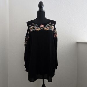 Altar'd State Black Tunic with Floral Embroidery